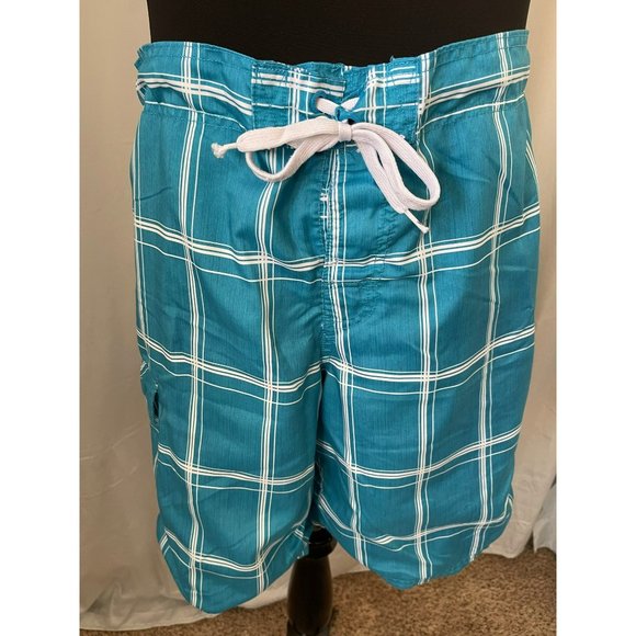 OP Men's Teal/White Checkered Swim Trunks - Picture 2 of 10